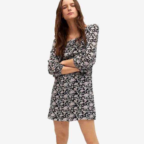MNG Mango Floral Print Mini Dress Size 4 Black Pink Girlcore Coquette Romantic - Picture 5 of 15